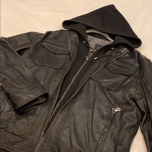 7 Diamonds Leather Jacket with detachable hoodie